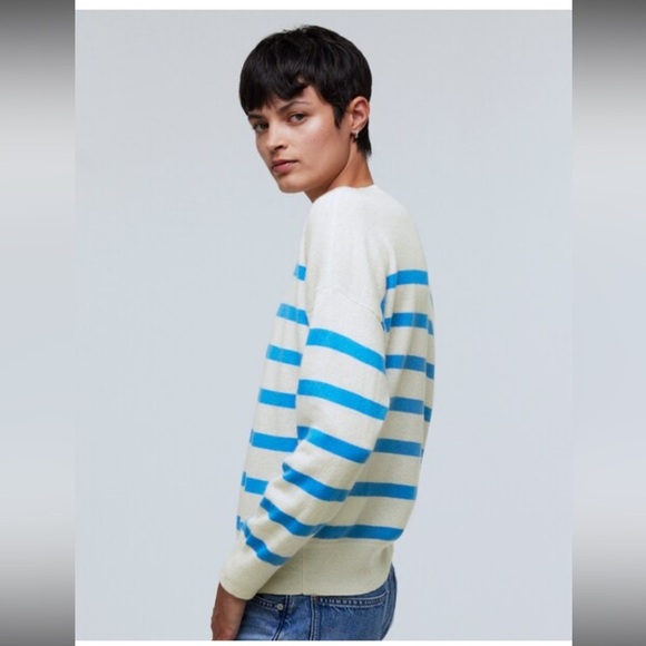 Madewell (Re)sponsible Cashmere Oversized Sweater Hthr blue sky Stripe NEW Small - Picture 5 of 11